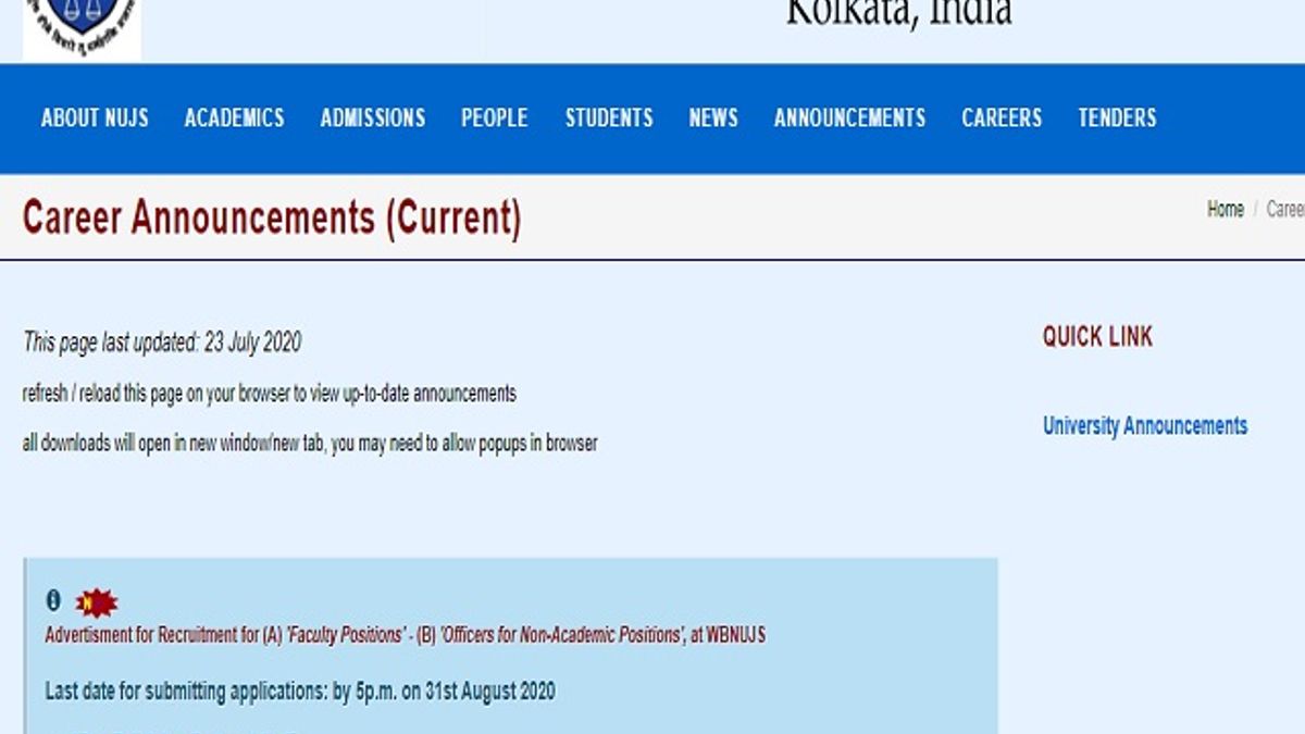 WBNUJS Recruitment 2020: Apply 22 Librarian, Assistant Professor and Other Posts