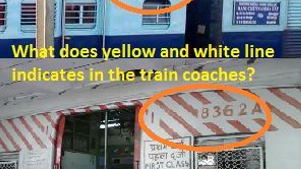 What does yellow and white line indicates in the train coaches?