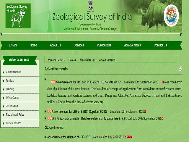 ZSI Recruitment 2020: Apply 20 Junior Research Fellow (JRF) and Senior Research Fellow (SRF) Posts