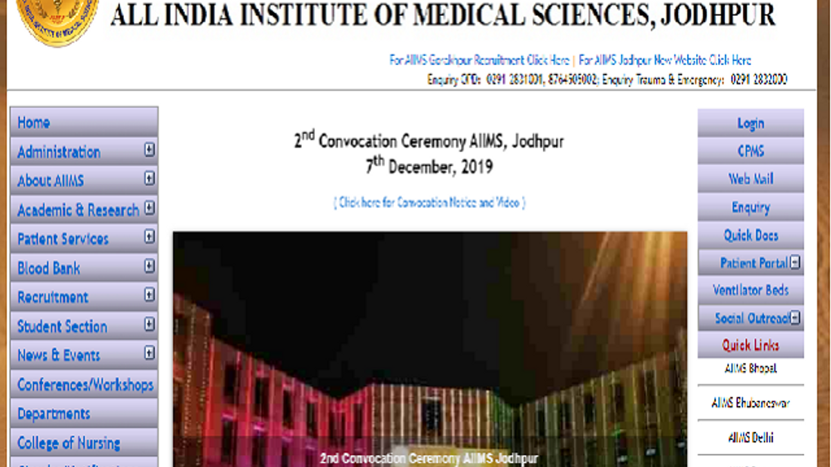 Aiims Jodhpur Recruitment 2020 Applications Invited For Non Faculty Group A Posts 2225