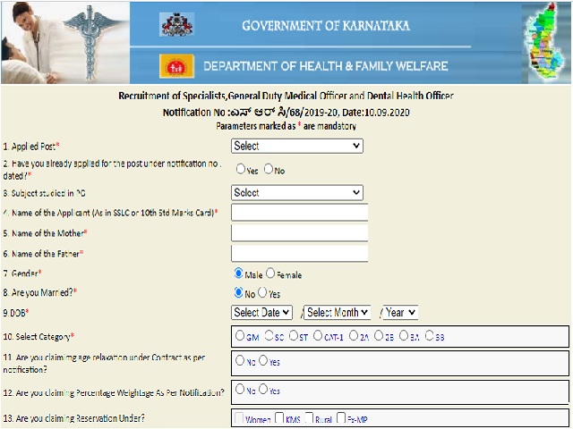 DHFWS Karnataka Recruitment 2020 Online Applications Started @karunadu.karnataka.gov.in: 2815 Vacancies for MO, GDMO under NHM, Apply online
