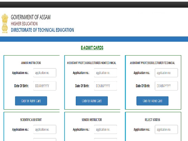 DTE Assam Admit Card 2020 out for Various Posts, Check DTE Asst Professor (Tech & Non Tech), Sr, Jr Instructor & Scientific Asst Call Letter Here