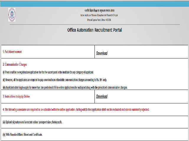 IISER Bhopal Non Teaching Recruitment 2020: Apply Online for 81 Superintending Engineer, Deputy Registrar & Other Posts @iiserb.ac.in