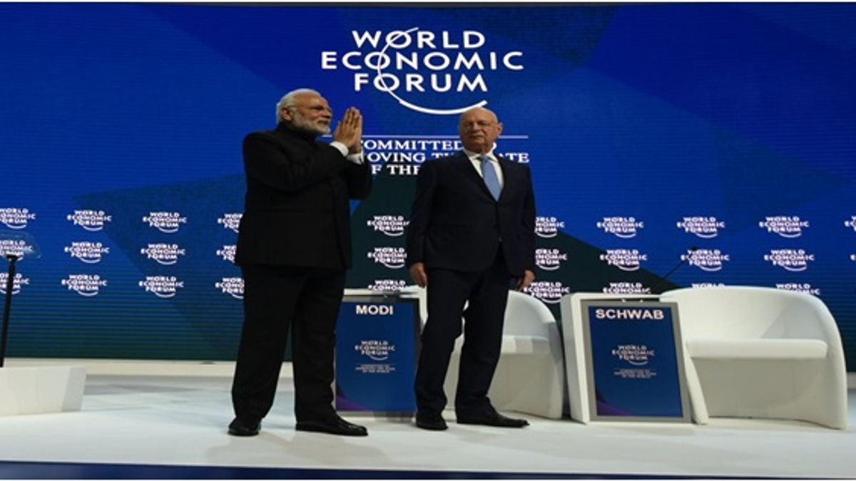 PM Modi after delivering the key note address at WEF 2018 annaul meeting
