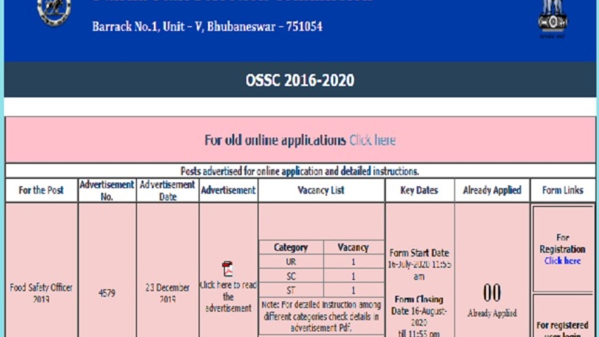OSSC FSO Recruitment 2020: Online Application Started for Food Safety Officer Posts @ossc.gov.in