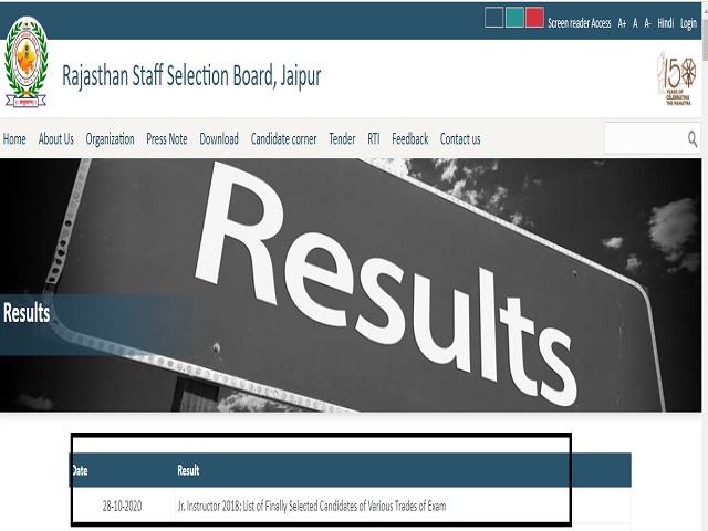 RSMSSB Junior Instructor Final Result 2018 Out @rsmssb.rajasthan.gov.in, Check list of selected candidates here