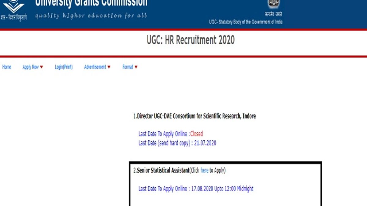 UGC Recruitment 2020 for Senior Statistical Assistant (SSA) Posts, Apply Online for 11 Posts @ugc.ac.in