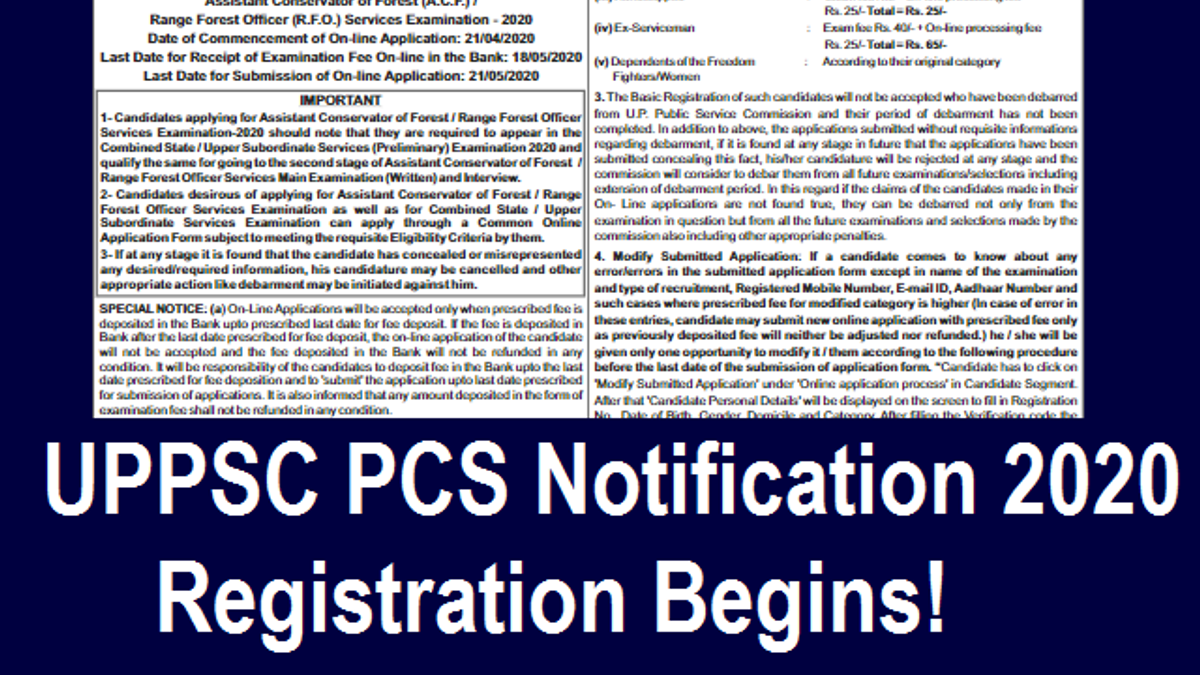 UPPSC PCS Registration 2020 