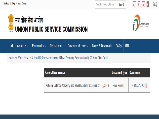 Declared - UPSC NDA 2 Final Result 2019 out @upsc.gov.in, Check NDA & NA 2 2019 Roll Number & Name Wise Final List Here, NDA 144 Course Commences After 1 oct