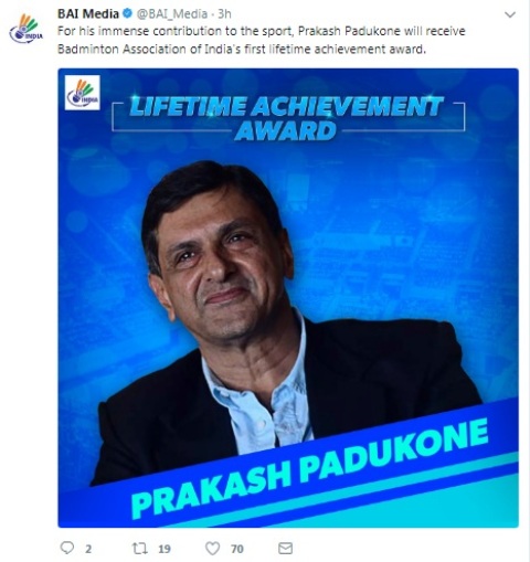 BAI to confer first Lifetime Achievement award on Prakash Padukone