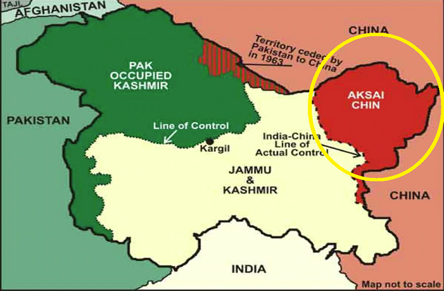 Aksai Chin map (Not to scale)