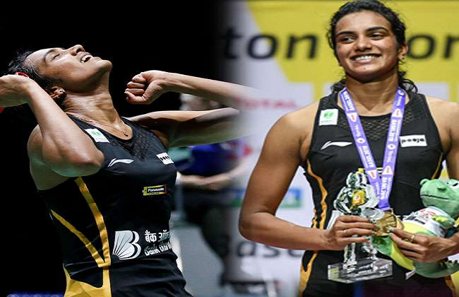 P V Sindhu with WBF Trophy
