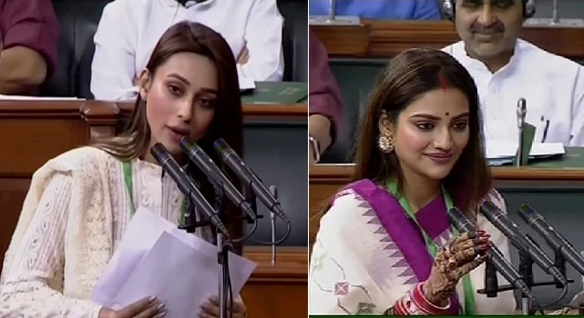 First Time Tmc Mps Nusrat Jahan Mimi Chakraborty Take Oath As Lok