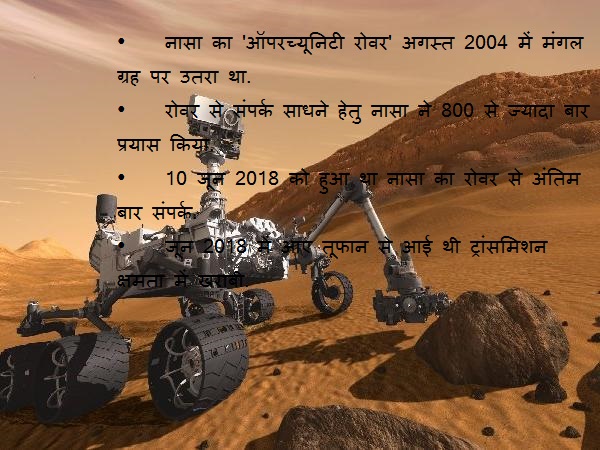 NASA का  मंगल पर ऑपरच्यूनिटी मिशन 15 साल बाद हुआ निष्क्रिय